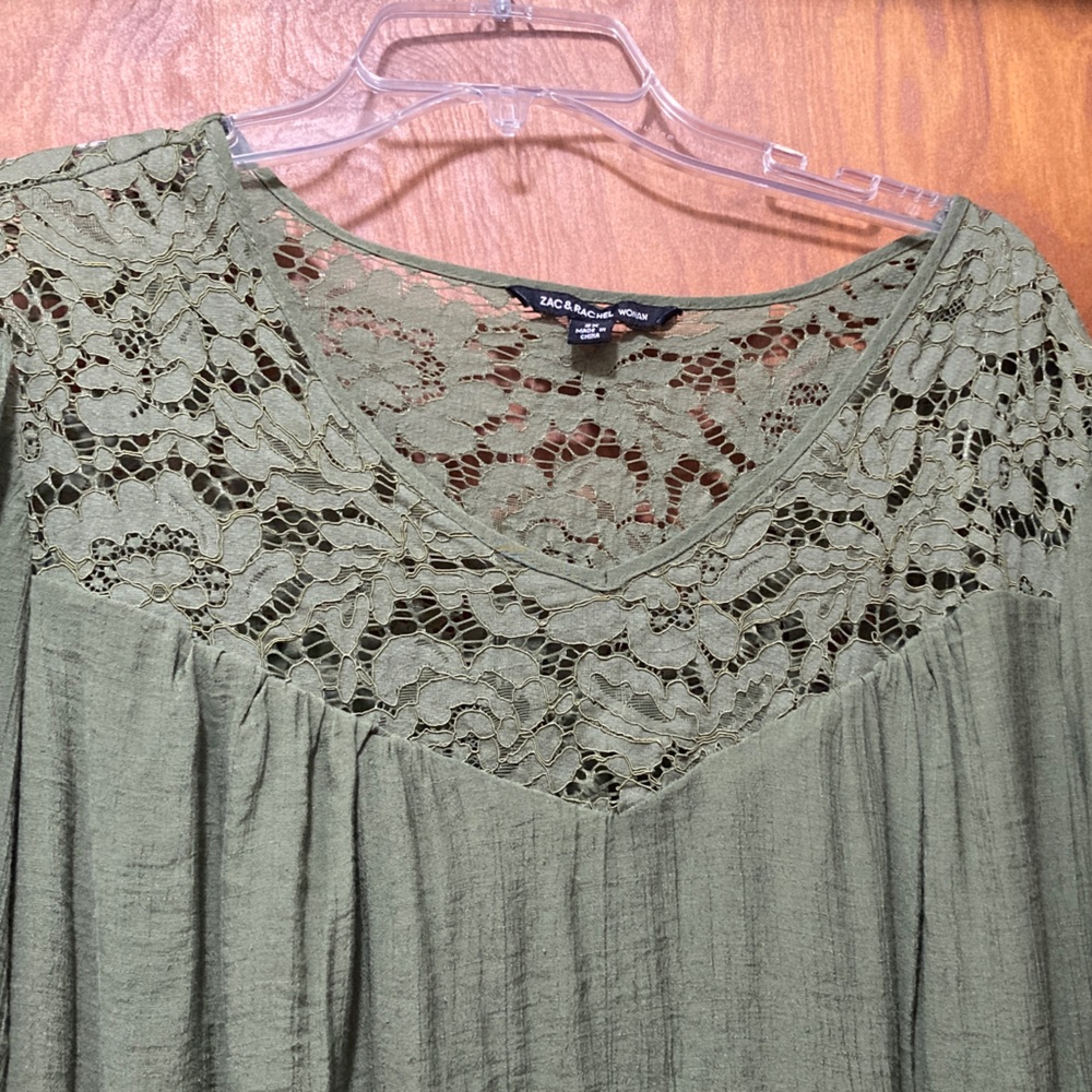 Zac & Rachel Olive Green Lacey 2X Dress - Picture 3 of 8
